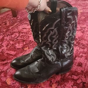 Tony Lama Black Leather Cowboy Boots